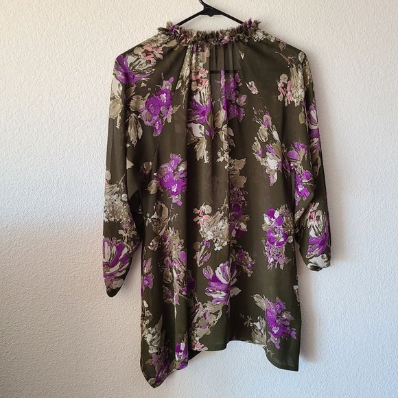 LC Lauren Conrad Olive Floral Tunic Blouse Size XS - Picture 2 of 10